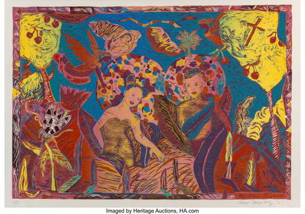Margo Humphrey (American, b. 1942) Adam and Eve,: Margo Humphrey (American, b. 1942) Adam and Eve, 1989 Woodcut in colors on paper 27-1/4 x 39-1/8 inches (69.2 x 99.4 cm) (image)