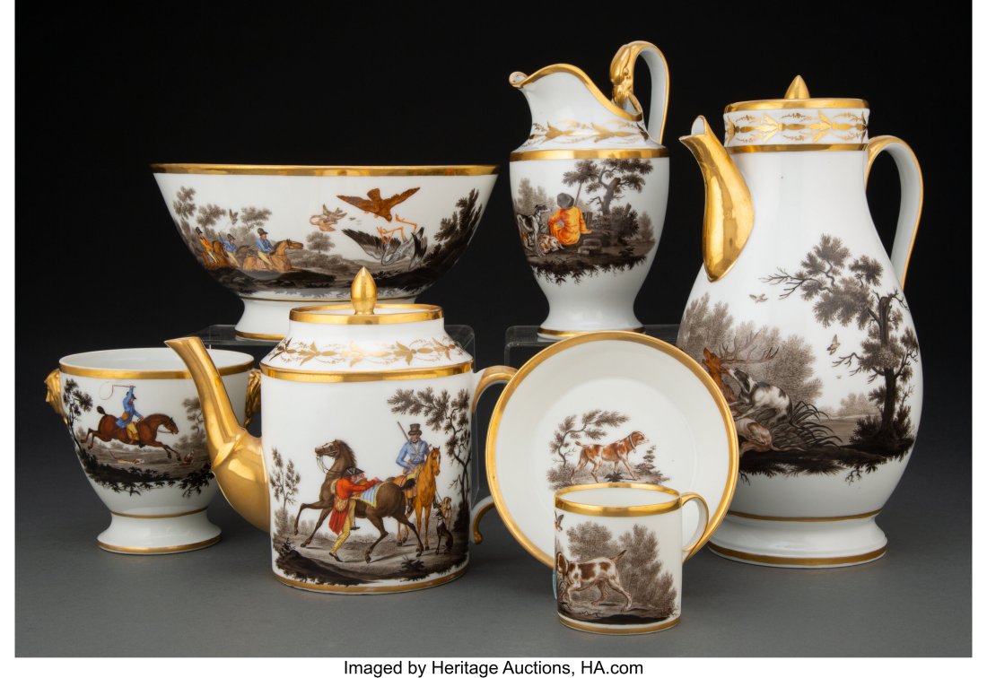 A Twenty-Five-Piece Paris Porcelain Hunting Scen (1 of 3)