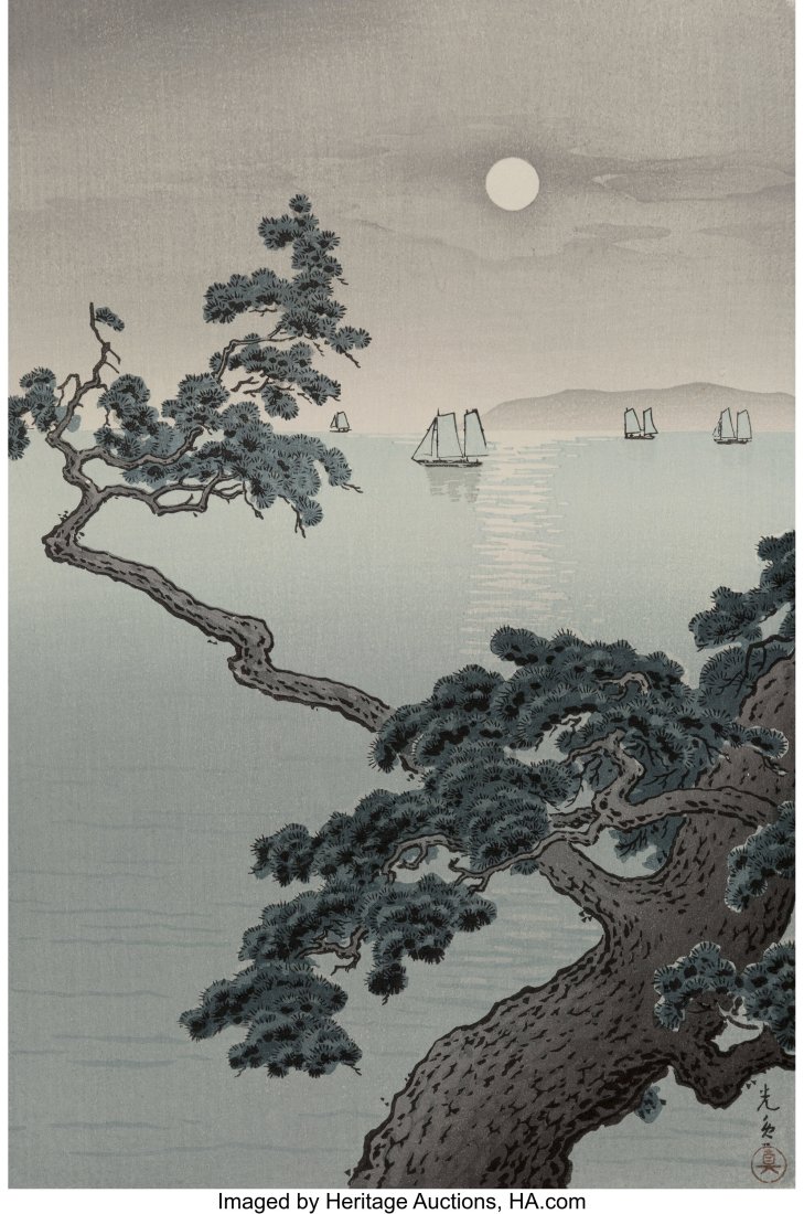 Koitsu Tsuchiya (Japanese, 1870-1949) Full Moon : Koitsu Tsuchiya (Japanese, 1870-1949) Full Moon at Akashi Beach, circa 1934 Woodblock on paper 15-1/2 x 10-3/8 inches (39.4 x 26.4 cm) Signed and 