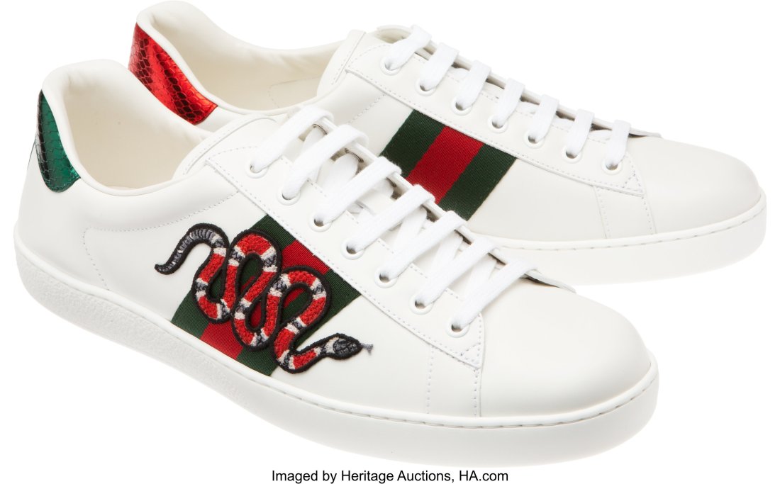 Gucci White Leather Kingsnake Applique Ace Sneak (1 of 3)