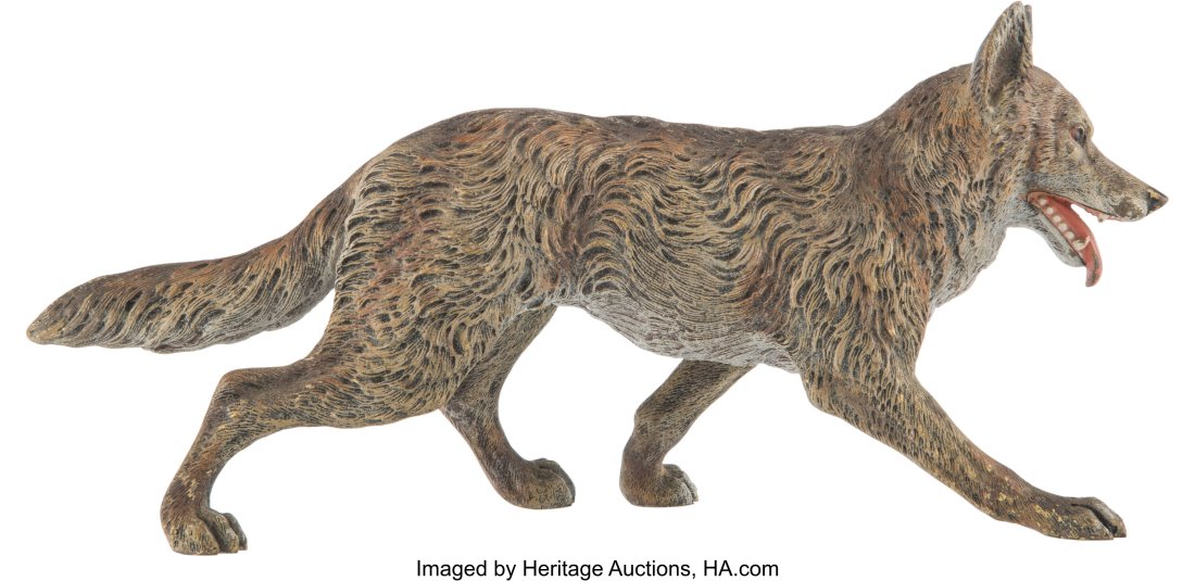 Manner of Franz Xaver Bergman (Austrian, 1861-19: Manner of Franz Xaver Bergman (Austrian, 1861-1936) Wolf Bronze with polychrome 4-1/2 inches (11.4 cm) Stamped indistinctly: GESCHUTZT Property from the Joseph and Sonia Zobel Collection of Antique Vi