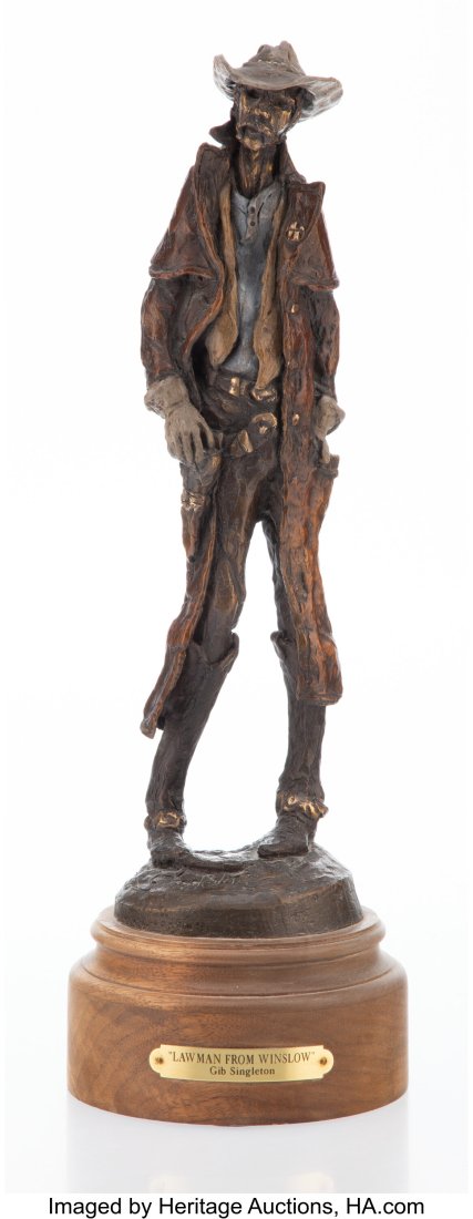 Gib Singleton (American, 1935-2014) Lawman from: Gib Singleton (American, 1935-2014) Lawman from Winslow Bronze with reddish brown patina and polychrome 14 inches (35.6 cm) high on a 2-3/4 inch (7.0 c
