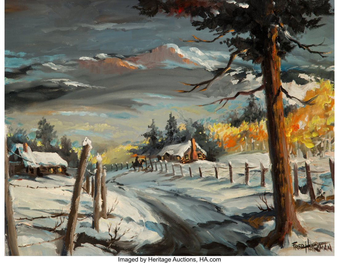 Fred Harman (American, 1902-1982) Red Ryder Ranc: Fred Harman (American, 1902-1982) Red Ryder Ranch, 1964 Oil on canvas 13 x 17 inches (33.0 x 43.2 cm) Signed lower right: Fred Harman Property from