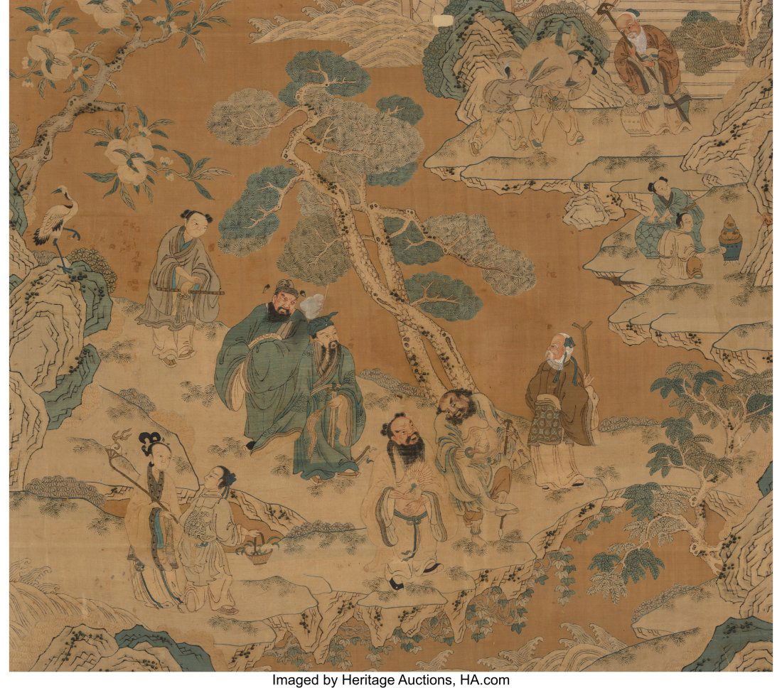 A Chinese Embroidered Kesi Silk Eight Immortals (1 of 2)