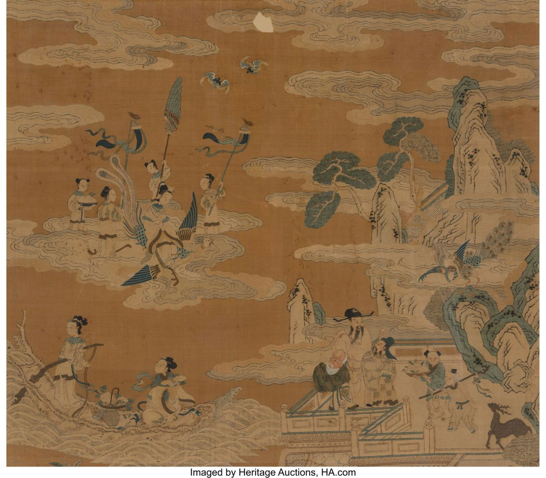 A Chinese Embroidered Kesi Silk Fu Lu Shou Hangi (1 of 2)