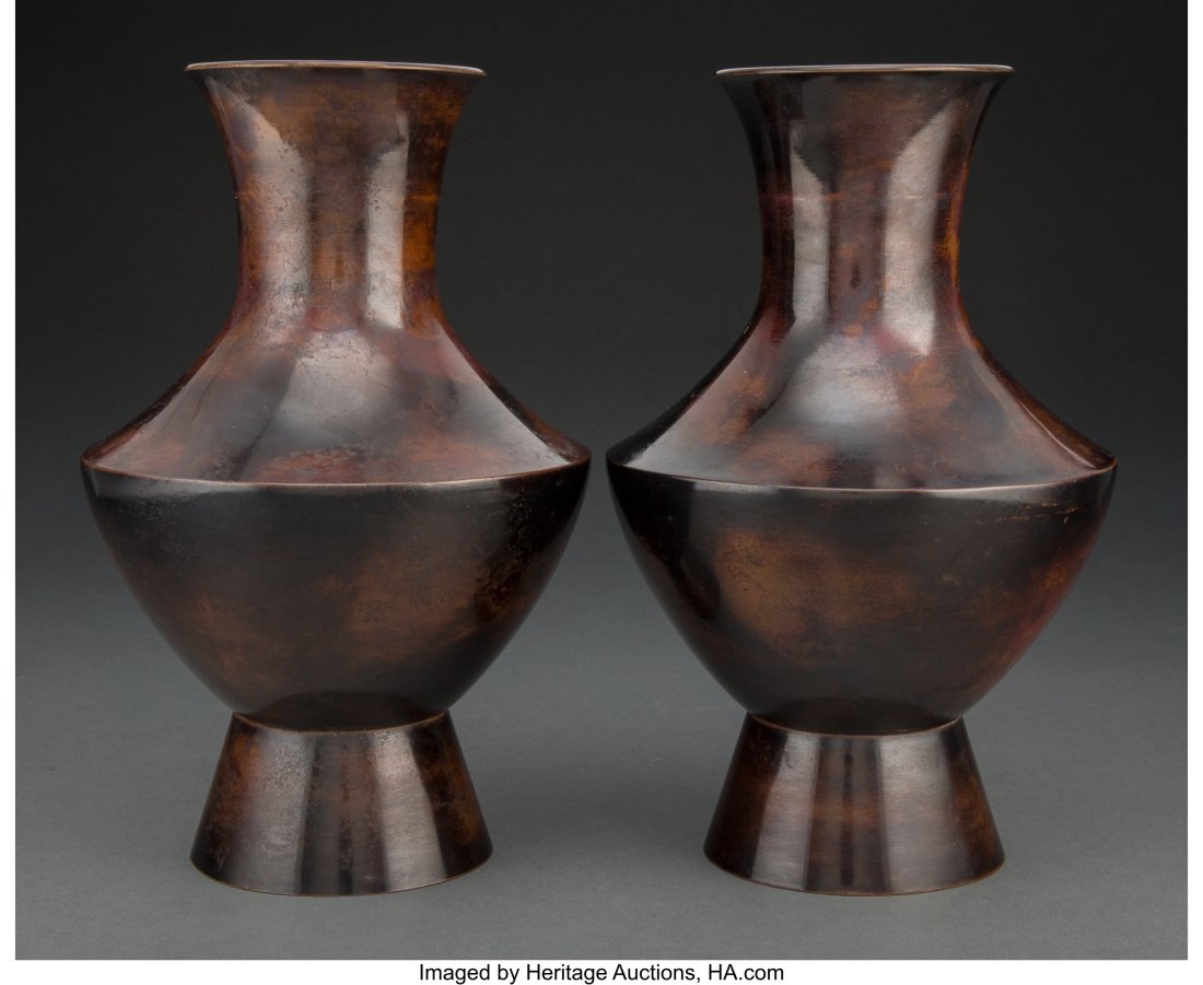 A Pair of Japanese Bronze Vases 10-5/8 x 6-1/2 i (1 of 2)