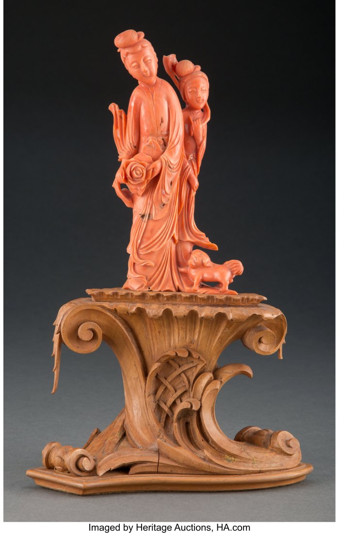 A Ton-Ying Chinese Carved Coral Figural Group on (1 of 2)