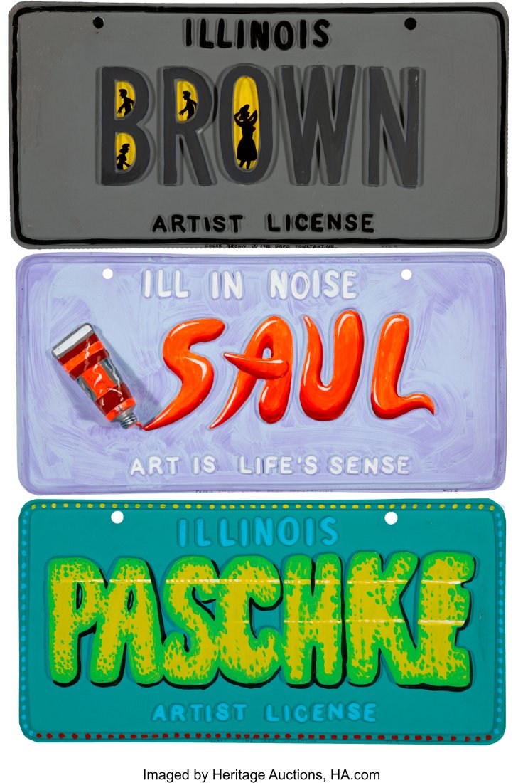 Greg Constantine (b. 1938) Brown; Saul; Paschke: Greg Constantine (b. 1938) Brown; Saul; Paschke (3 works), 1981 Oil and acrylic on styrene 6-1/4 x 12-3/4 inches (15.9 x 32.4 cm&r