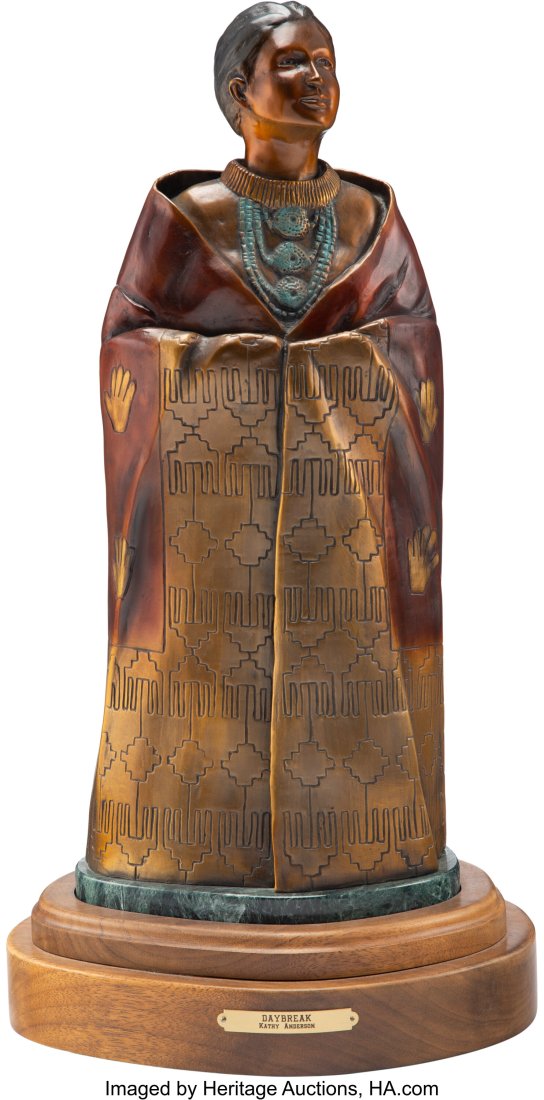Kathy Anderson (American, 20th Century) Daybreak: Kathy Anderson (American, 20th Century) Daybreak, 1996 Bronze with reddish brown and gold patinas and polychrome 16 inches (40.6 cm) high on a 3 inch (7&per