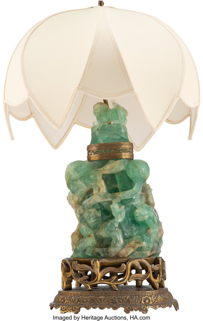 A Carved Jade Lamp with Shade 28-1/2 x 16 x 16 i (1 of 3)