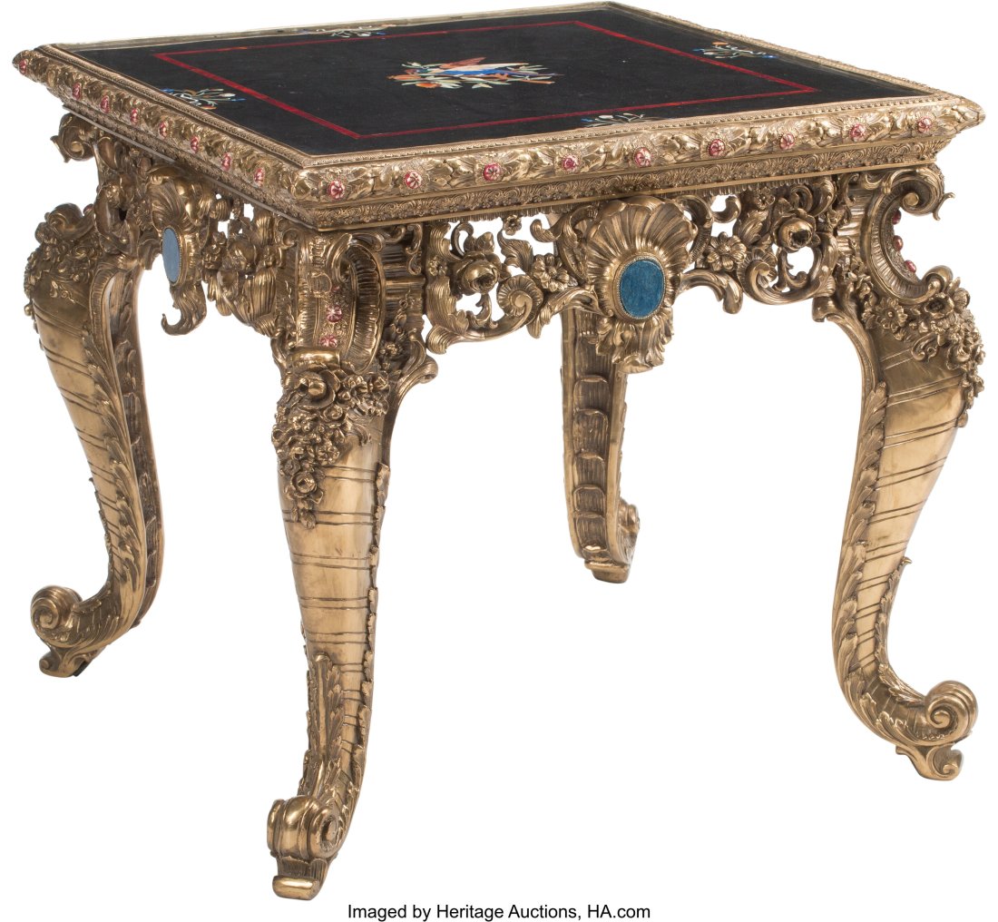 A French Baroque-Style Gilt Bronze Table with Fl (1 of 4)