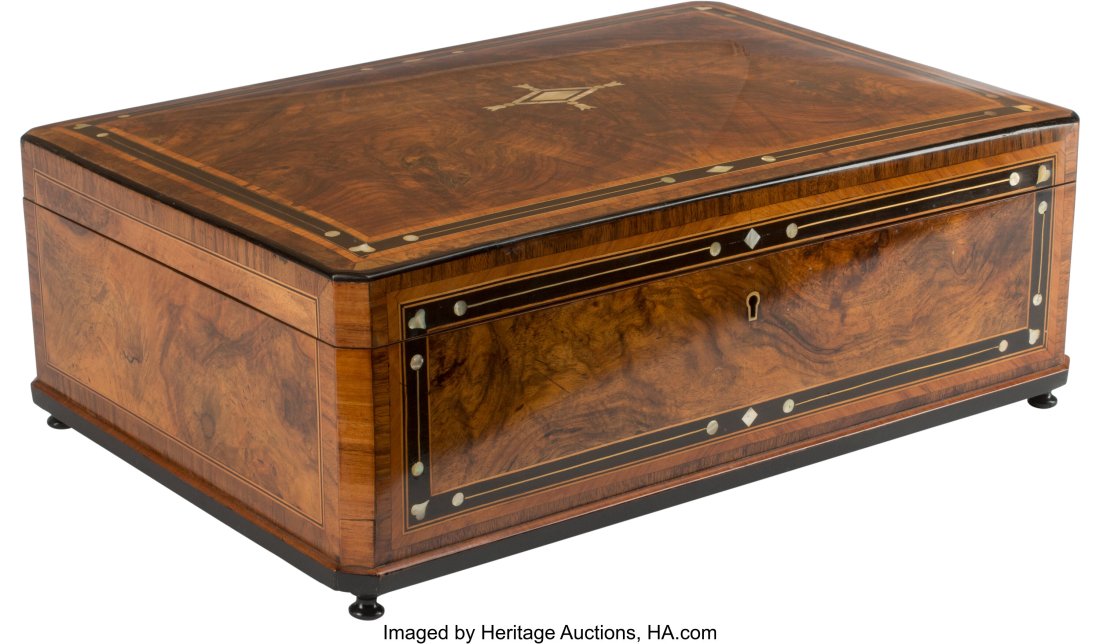 A French Burl Walnut Inlaid Document Box, 19th c (1 of 4)