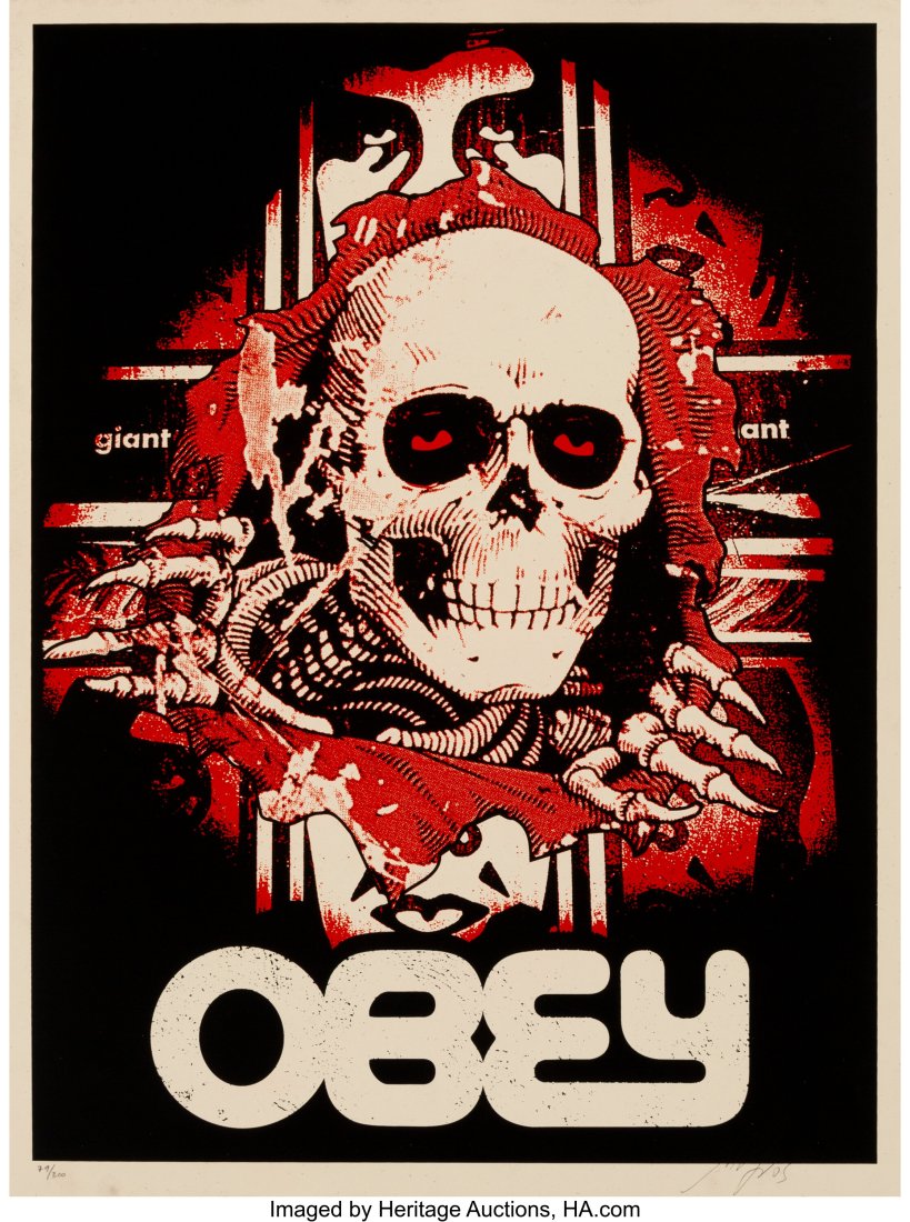Shepard Fairey (b. 1970) Bones Ripper, 2005 Scre: Shepard Fairey (b. 1970) Bones Ripper, 2005 Screenprint in colors on speckled cream paper 24 x 18 inches (61 x 45.7 cm) (sheet) Ed. 79/300 