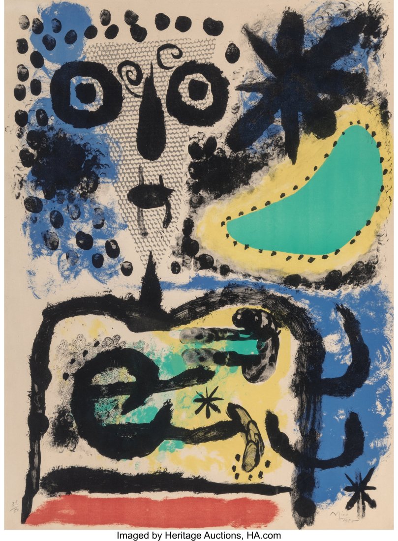 Joan Miro (1893-1983) Personnage Naugeux, 1955 L: Joan Miro (1893-1983) Personnage Naugeux, 1955 Lithograph in colors on paper 29-3/4 x 22 inches (75.6 x 55.9 cm) (sheet) Ed. 39/50 Sign