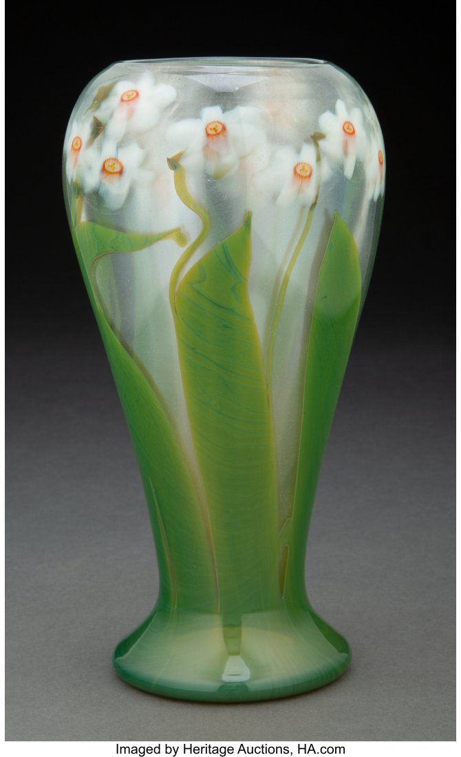 Tiffany Studios Favrile Glass Narcissus Paperwei: Tiffany Studios Favrile Glass Narcissus Paperweight Vase, circa 1915 Marks: 2737G, L. C. Tiffany Favrile 8-3/4 inches (22.2 cm) An Important Privat