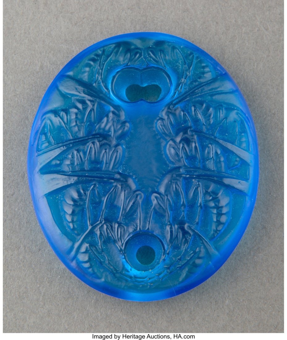 R. Lalique Electric Blue Glass GuÈ‡pes Pendant, : R. Lalique Electric Blue Glass GuÈ‡pes Pendant, circa 1920 Marks: R. LALIQUE 2-1/4 inches (5.8 cm), M.p. 578, no. 165