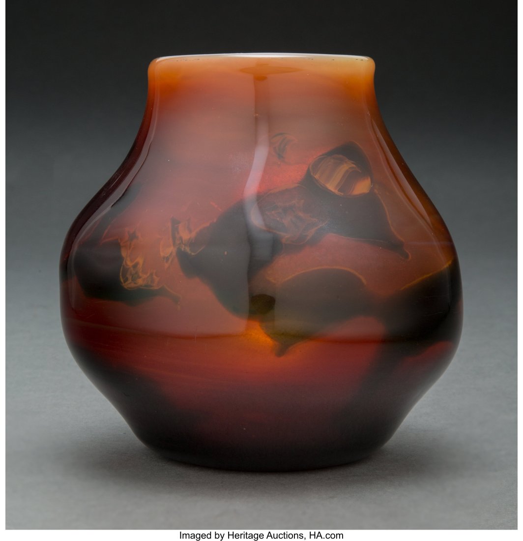 Tiffany Studios Favrile Glass Paperweight Vase,: Tiffany Studios Favrile Glass Paperweight Vase, circa 1915 Marks: L.C.T. Y4817 with firm's applied paper label 5-1/4 inches (13.3 cm) PROVENANCE: Sotheby's, New York, Design, March 2, 2016, lot 17. An