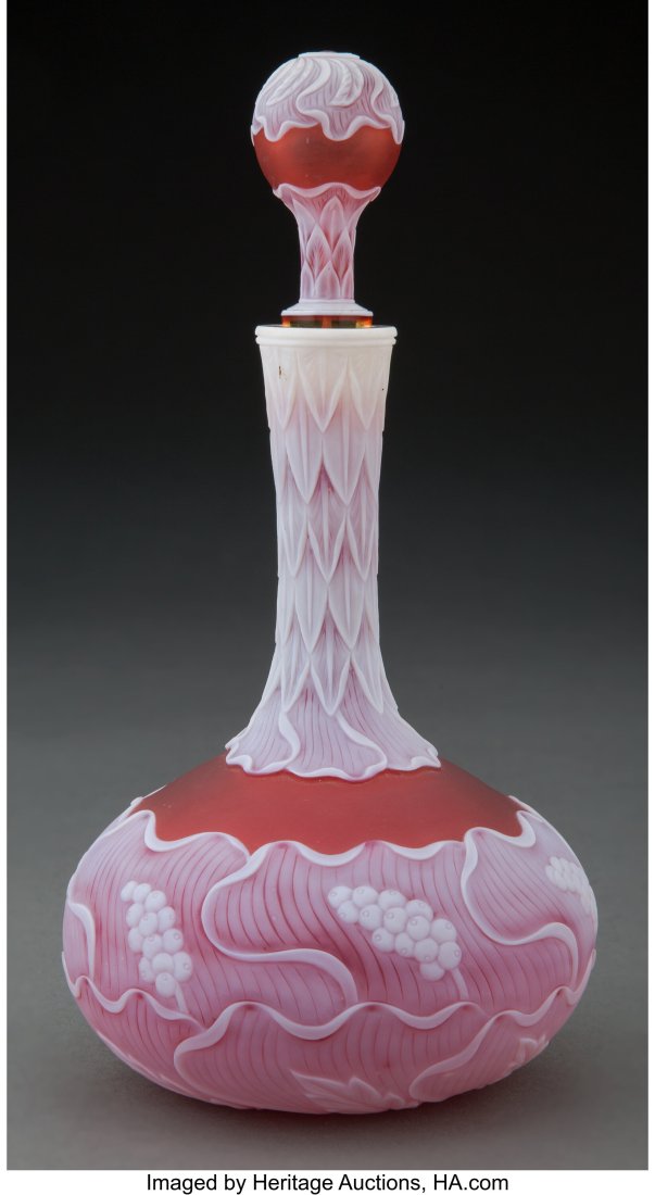 Thomas Webb & Sons Cameo Glass Scent Bottle with: Thomas Webb & Sons Cameo Glass Scent Bottle with Stopper, circa 1890 8-1/8 inches (20.6 cm) Property from the Collection of Jeep & Carla Harned HI