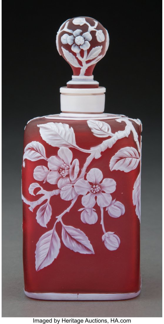Thomas Webb & Sons Cameo Glass Scent Bottle with: Thomas Webb & Sons Cameo Glass Scent Bottle with Stopper, circa 1900 Marks: THOMAS WEBB & SONS 6-1/8 inches (15.6 cm) Property from the Collection of Jeep &