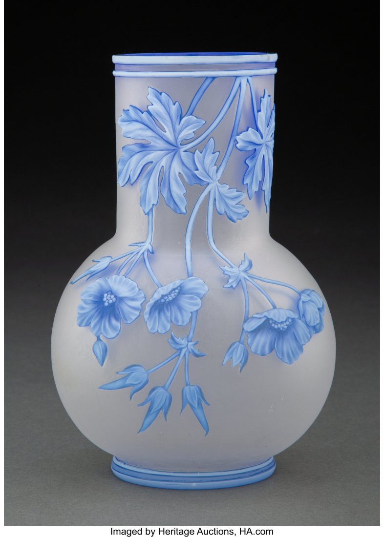 Thomas Webb & Sons Tri-Color Cameo Glass Vase, c: Thomas Webb & Sons Tri-Color Cameo Glass Vase, circa 1890 Marks: THOMAS WEBB & SONS, CAMEO 6-1/8 inches (15.6 cm) Property from the Collection of Jeep &a