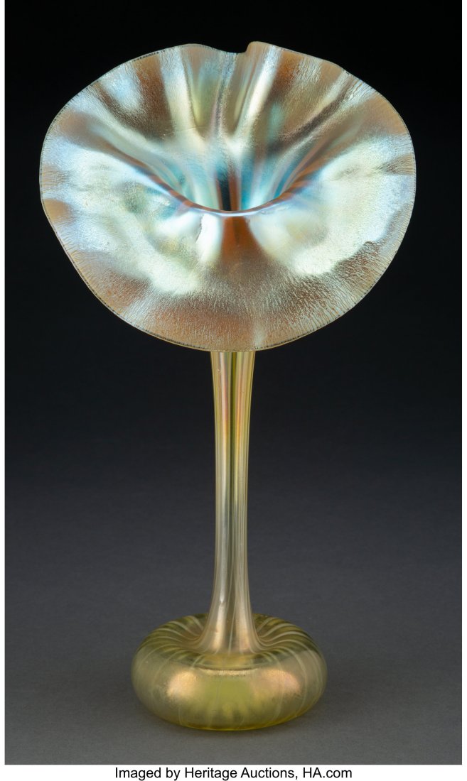 Tiffany Studios Favrile Glass Jack-in-the-Pulpit: Tiffany Studios Favrile Glass Jack-in-the-Pulpit Vase, circa 1900 Marks: L.C.T., W7306 14-3/4 inches (37.5 cm) HID0310106