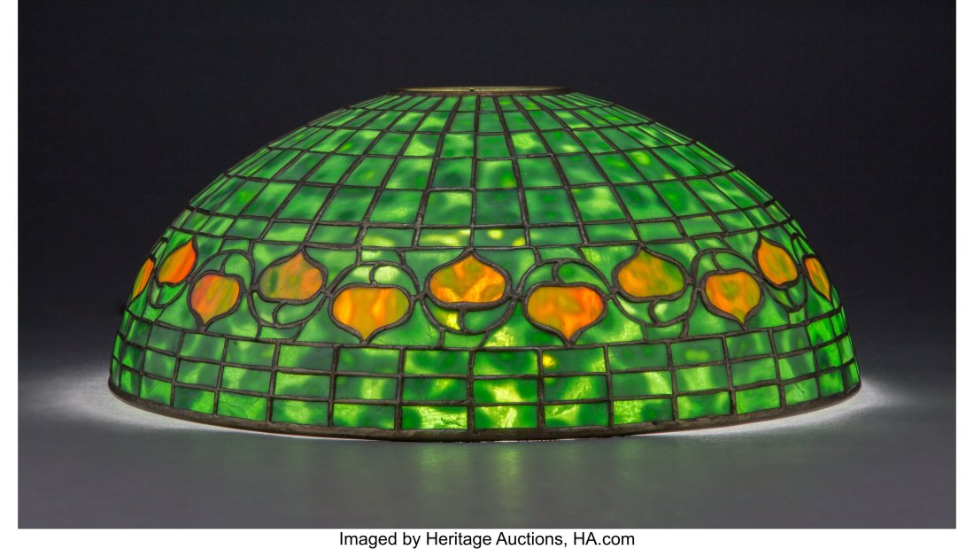 Tiffany Studios Leaded Glass Acorn Shade, circa: Tiffany Studios Leaded Glass Acorn Shade, circa 1910 Marks: TIFFANY STUDIOS, NEW YORK 6-1/2 x 16-1/8 inches (16.5 x 41.0 cm) LITERATURE: A&perio