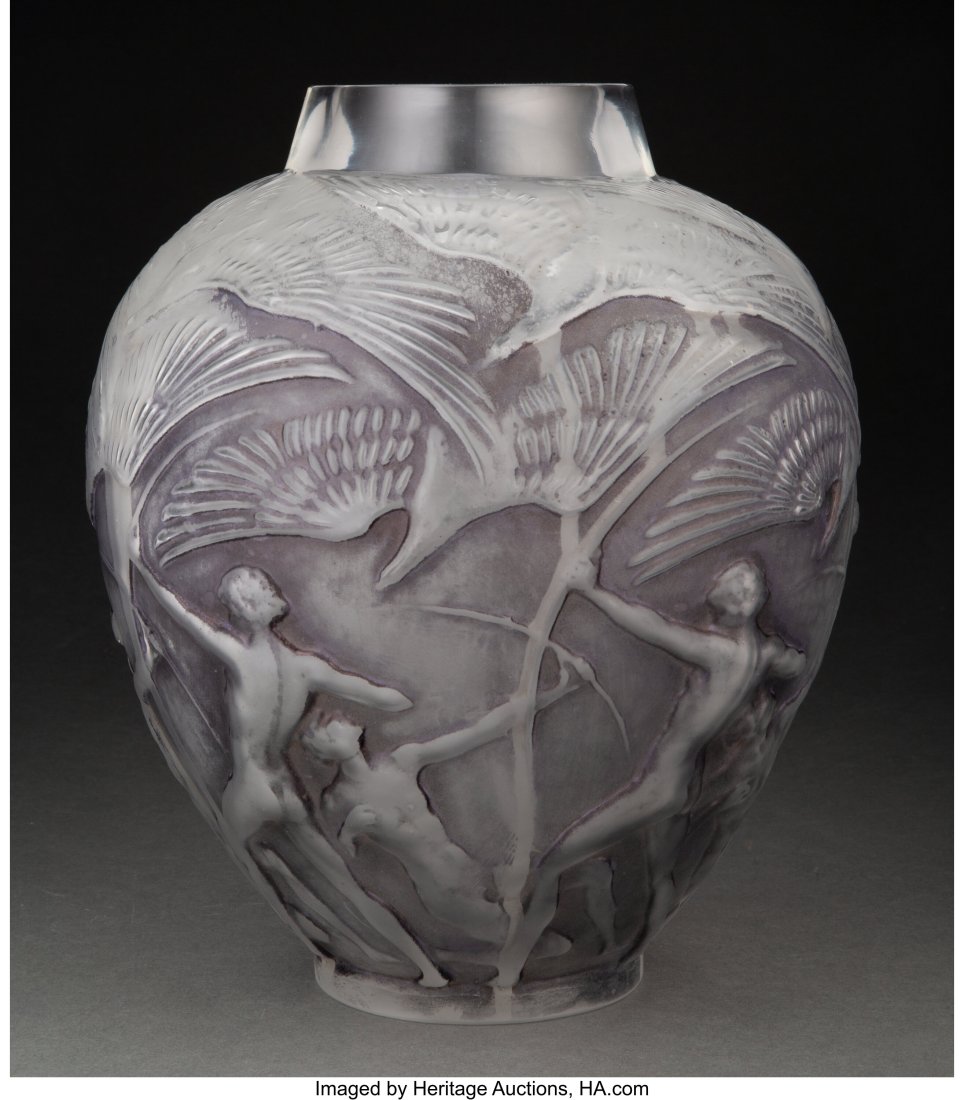 R. Lalique Clear and Frosted Archers Glass, circ: R. Lalique Clear and Frosted Archers Glass, circa 1921 Marks: R. LALIQUE FRANCE 10-1/4 inches (26.0 cm), M.p. 415, no. 8