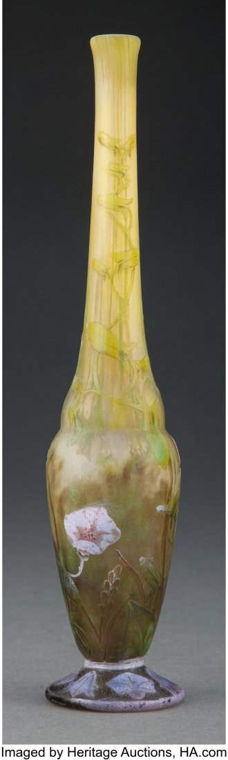 Daum Acid-Etched and Enameled Glass Morning Glor: Daum Acid-Etched and Enameled Glass Morning Glories Vase, circa 1900 Marks: DAUM, NANCY, (cross of Lorraine) 9-7/8 inches (25.1 cm) &Ne