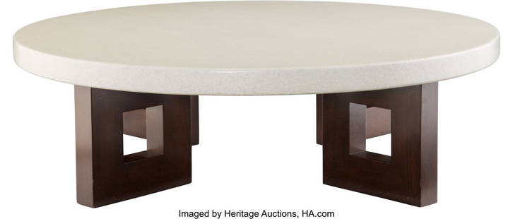 Paul Frankl (Austrian, 1886-1958) Coffee Table,: Paul Frankl (Austrian, 1886-1958) Coffee Table, Model 5021, circa 1950, Johnson Furniture Company Lacquered cork, mahogany 14 x 48 inches (35.6 x