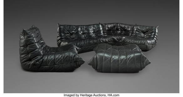 Michel Ducaroy (French, b. 1925) Five-Piece Togo: Michel Ducaroy (French, b. 1925) Five-Piece Togo Sofa Set, circa 1970, Ligne Roset Leather, polyether foam 28 x 51 x 40 inches (71.1 x