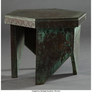 Frank Lloyd Wright (American, 1867-1959) Stool f: Frank Lloyd Wright (American, 1867-1959) Stool from Price Tower, Bartlesville, Oklahoma, 1956 Copper, wood 15-1/4 x 19-3/4 x 17-1/4 inches