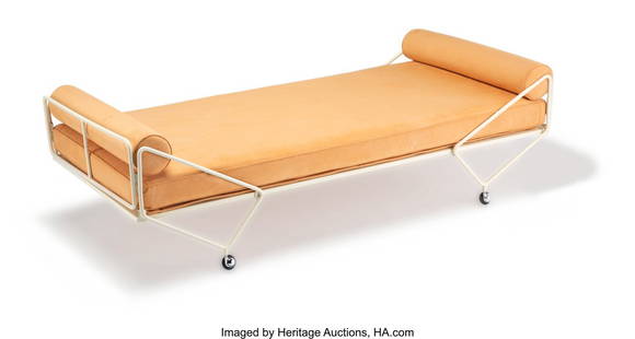 Gio Ponti (Italian, 1891-1979) Apta Daybed, circ: Gio Ponti (Italian, 1891-1979) Apta Daybed, circa 1970 Stainless steel, micro-suede, polyurethane foam 23 x 77 x 35-1/2 inches (58.4 x 195.6 x