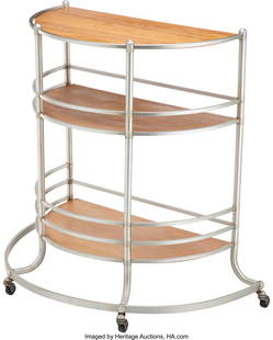 67130: Warren McArthur (American, 1885-1961) Rare Art D: Warren McArthur (American, 1885-1961) Rare Art Deco Bar Cart, circa 1935, Warren MacArthur Corporation Anodized aluminum, beech 39-1/2 x 31-1/2 x 23 inches &l