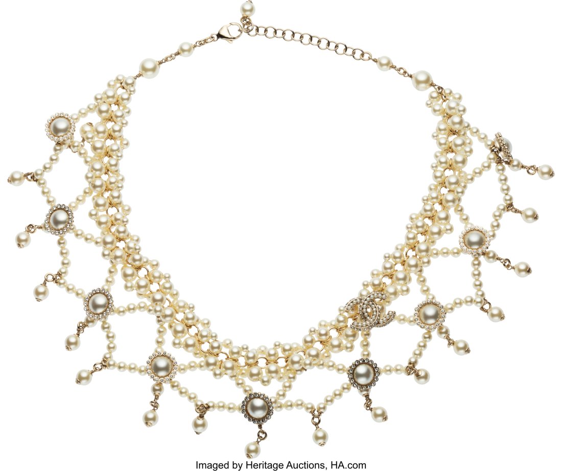 Chanel Pearl & Crystal Webbed Choker Necklace wi (1 of 1)