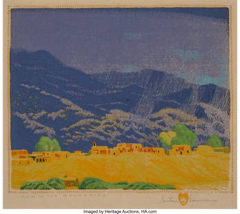 Gustave Baumann (American, 1881-1971) Rain in th: Gustave Baumann (American, 1881-1971) Rain in the Mountains, 1925 Woodcut in colors on paper 9-3/8 x 11-1/4 inches (23.8 x 28.6 cm)