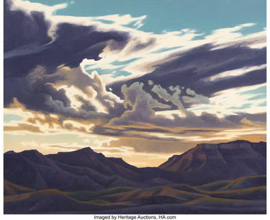 67003: Ed Mell (American, b. 1942) Galiuro Gap, Arizona: Ed Mell (American, b. 1942) Galiuro Gap, Arizona, 2000 Oil on canvas 24 x 30 inches (61.0 x 76.2 cm) Signed twice, dated, and