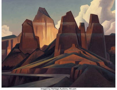 67004: Ed Mell (American, b. 1942) Red Rock Ribbon, 200: Ed Mell (American, b. 1942) Red Rock Ribbon, 2004 Oil on canvas 18 x 24 inches (45.7 x 61.0 cm) Signed lower right: Ed Mell Signed