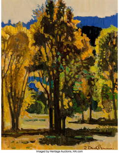 Robert Daughters (American, 1929-2013) Fall Grov: Robert Daughters (American, 1929-2013) Fall Grove Oi on canvas 14 x 12 inches (35.6 x 30.5 cm) Signed lower right: R. Daughters Titled on the