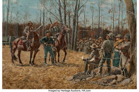 Don Troiani (American, b. 1949) Union Cavalry So: Don Troiani (American, b. 1949) Union Cavalry Soldier Prisoner Being Questioned by a Confederate Officer of the Eight Texas Calvary (Terry's Texas Rangers),