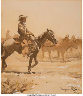 Maynard Dixon (American, 1875-1946) Trail Song,: Maynard Dixon (American, 1875-1946) Trail Song, It was a Long and Tiresome Go, 1908 Watercolor and pencil on board 10 x 8-1/4 inches (25.4 x 21.0