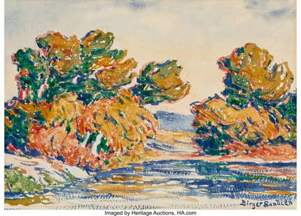 Birger Sandzén (American, 1871-1954) Landscape: Birger Sandzén (American, 1871-1954) Landscape with Pond and Willows, Kansas, circa 1924 Watercolor and pencil on paper 9-3/4 x 13-1/4 inches