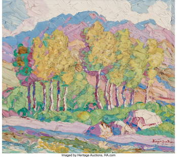 67021: Birger Sandzén (American, 1871-1954) In Logan C: Birger Sandzén (American, 1871-1954) In Logan Canyon, Logan, Utah, 1930 Oil on Masonite 12 x 14 inches (30.5 x 35.6 cm) Signed lower ri