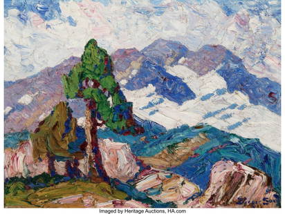 67023: Birger Sandzén (American, 1871-1954) In the Mou: Birger Sandzén (American, 1871-1954) In the Mountains, Manitou, Colorado, 1925 Oil on board 9 x 12 inches (22.9 x 30.5 cm) Signed