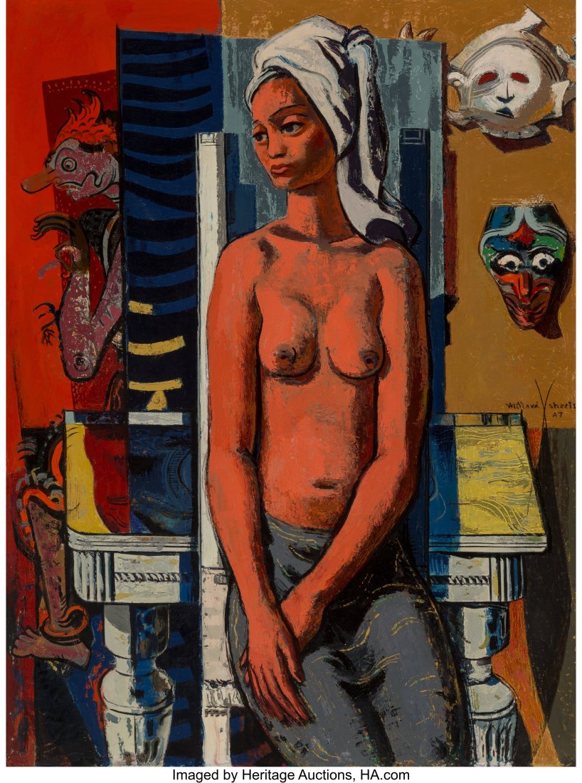 Millard Sheets (American, 1907-1989) Annabella,: Millard Sheets (American, 1907-1989) Annabella, 1947 Oil on canvas 51 x 38 inches (129.5 x 96.5 cm) Signed and dated center right: Millard Sheets &s