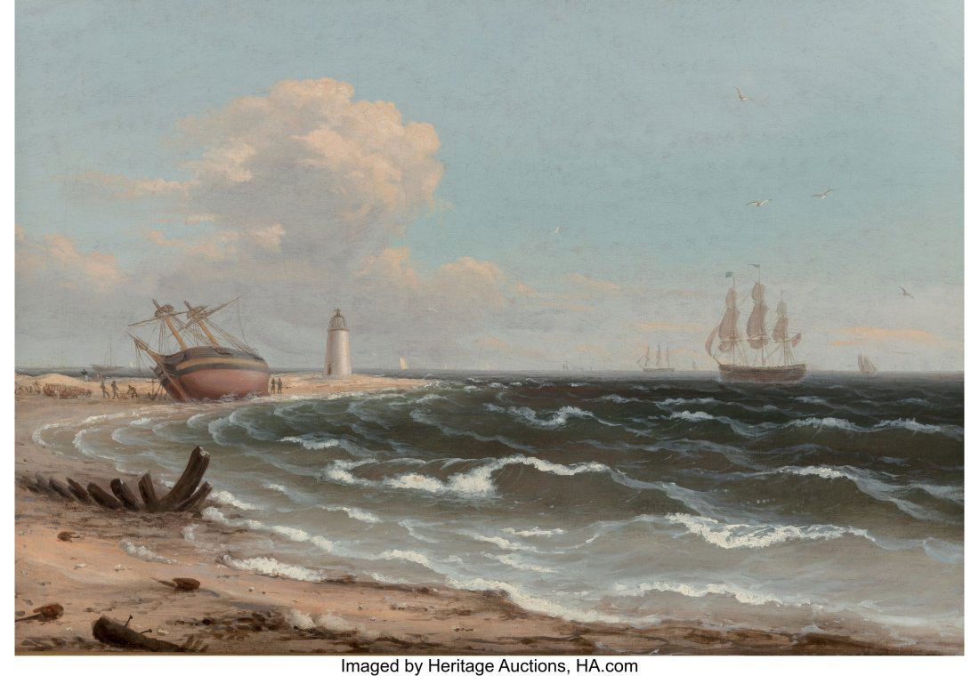 Thomas Birch (American, 1779-1851) Stranded Ship: Thomas Birch (American, 1779-1851) Stranded Ship by a Lighthouse, 1832 Oil on canvas 20 x 30 inches (50.8 x 76.2 cm) Signed and dated lower center:
