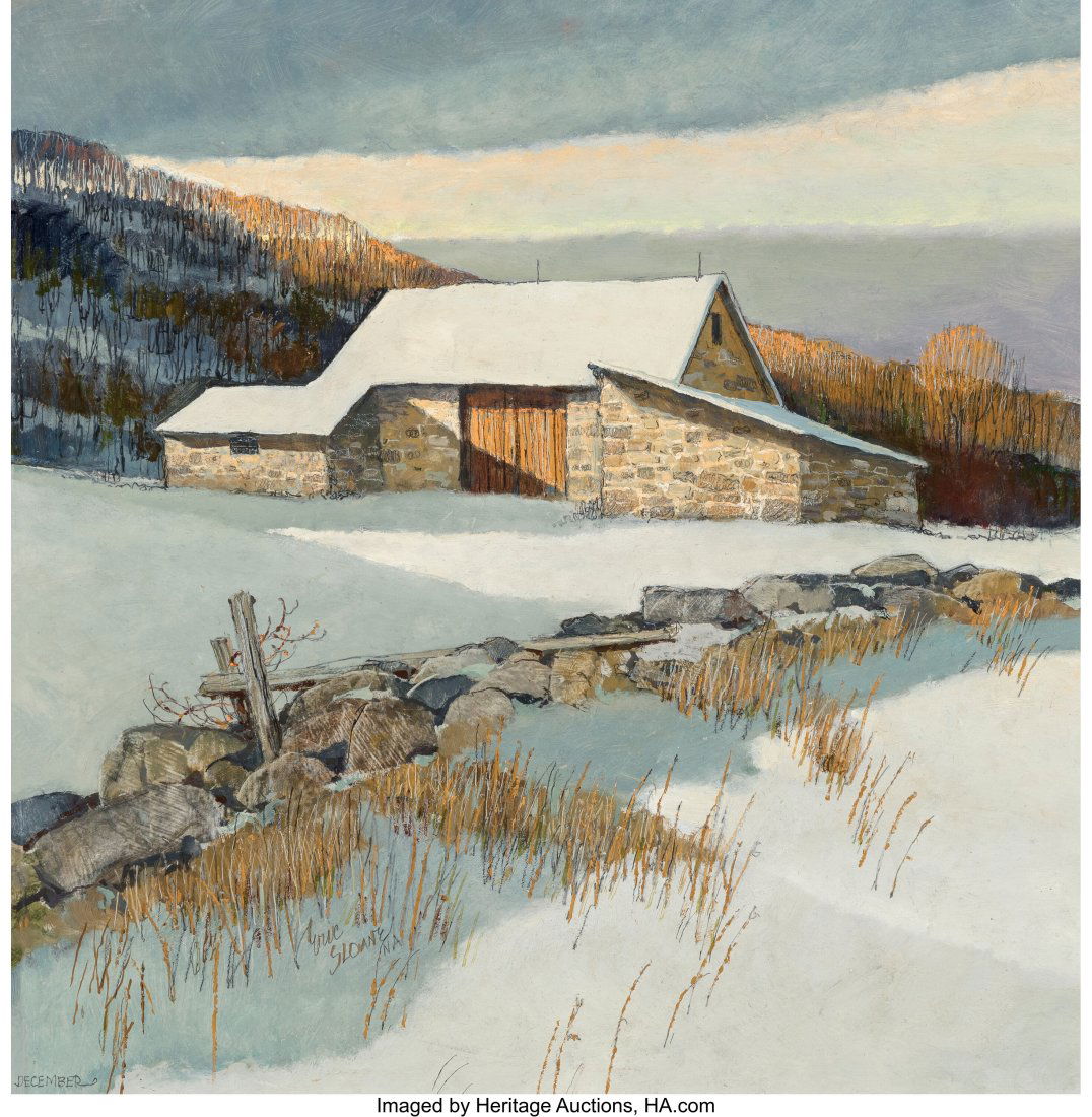 Eric Sloane (American, 1905-1985) December Oil o: Eric Sloane (American, 1905-1985) December Oil on Masonite 20 x 20 inches (50.8 x 50.8 cm) Signed, titled, and inscribed lower left: December
