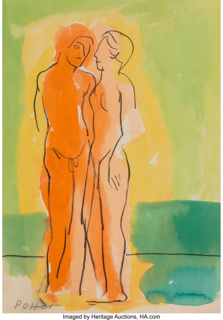Larry Potter (American, 1924-1966) Nude Figure S: Larry Potter (American, 1924-1966) Nude Figure Study (double-sided), circa 1950 Watercolor and charcoal on paper 11 x 7-3/4 inches (27.9 x 19.7 c