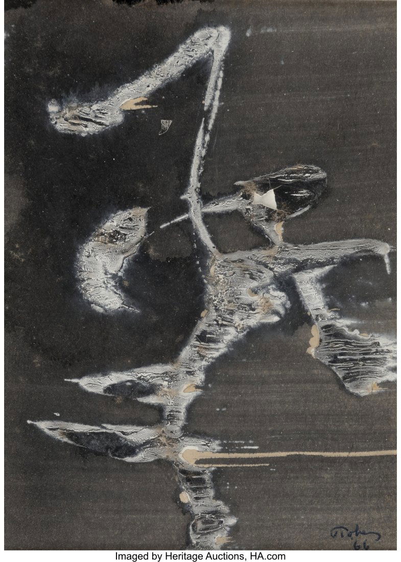 Mark Tobey (American, 1890-1976) Untitled, 1966: Mark Tobey (American, 1890-1976) Untitled, 1966 Tempera and gouache on paper 6 x 4-1/4 inches (15.2 x 10.8 cm) (sight) Signed and dated lowe