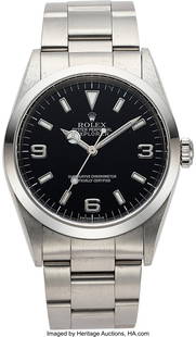 Rolex, Steel Oyster Perpetual Explorer, Ref. 142: Rolex, Steel Oyster Perpetual Explorer, Ref. 14270, Full Set, circa 2000 Case: 36 mm, stainless steel, three body, smooth bezel, screw