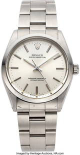 Rolex, Stainless Steel Oyster Perpetual, Ref. 10: Rolex, Stainless Steel Oyster Perpetual, Ref. 1002, circa 1989 Case: 34 mm, stainless steel, three body, screw down case back, L278565